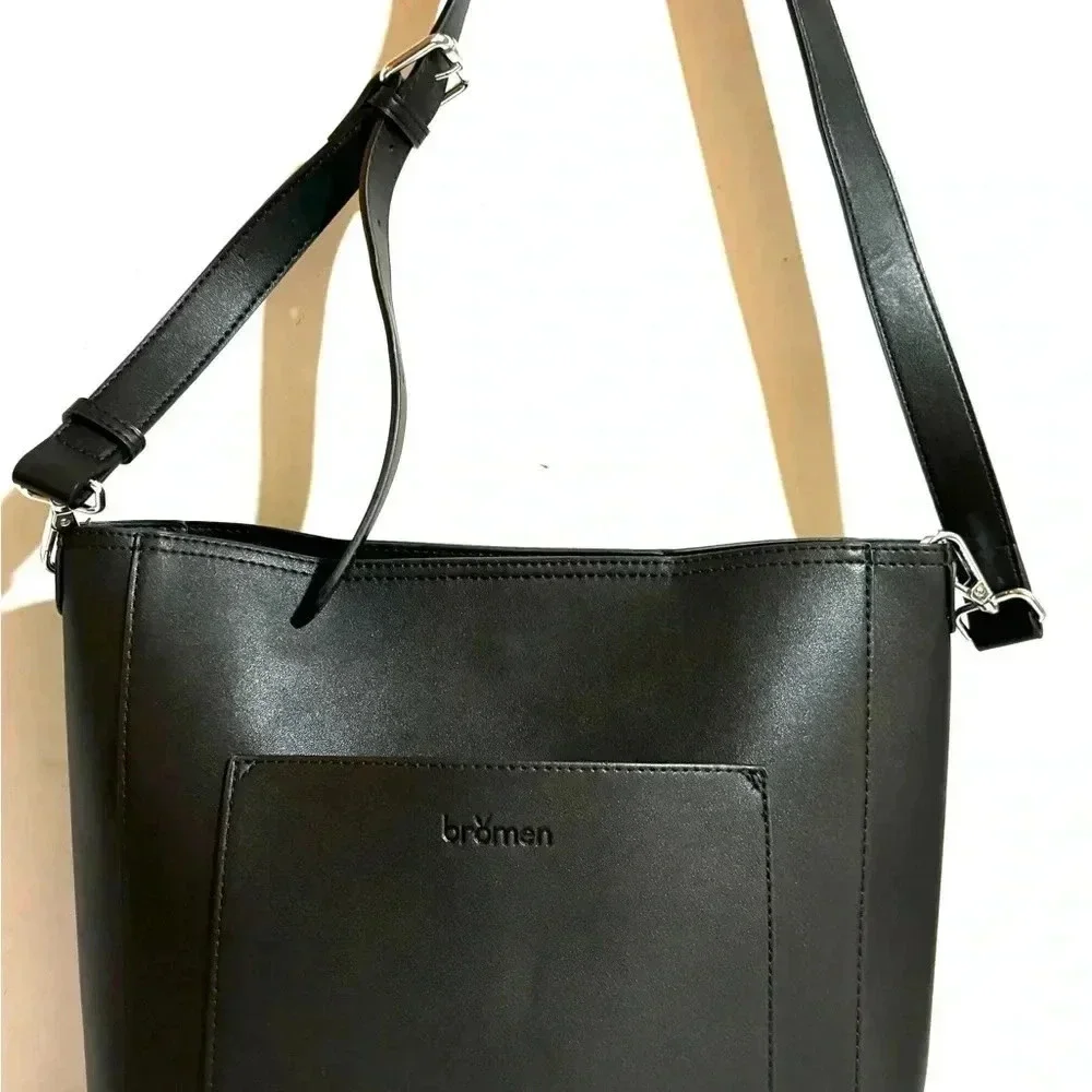 Bromen black leather crossbody handbag